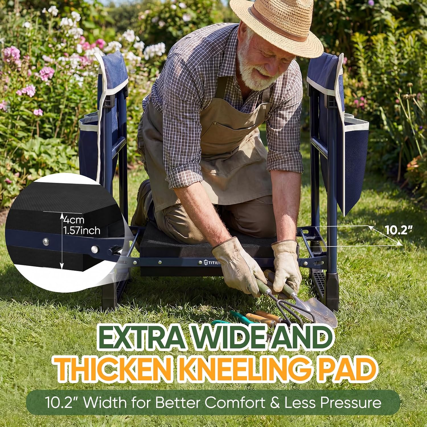 Garden Kneeler and Seat, Foldable Heavy Duty w/Soft Kneeling Pad | Anti-Tip Gardening Bench Stool with Wider Thickened