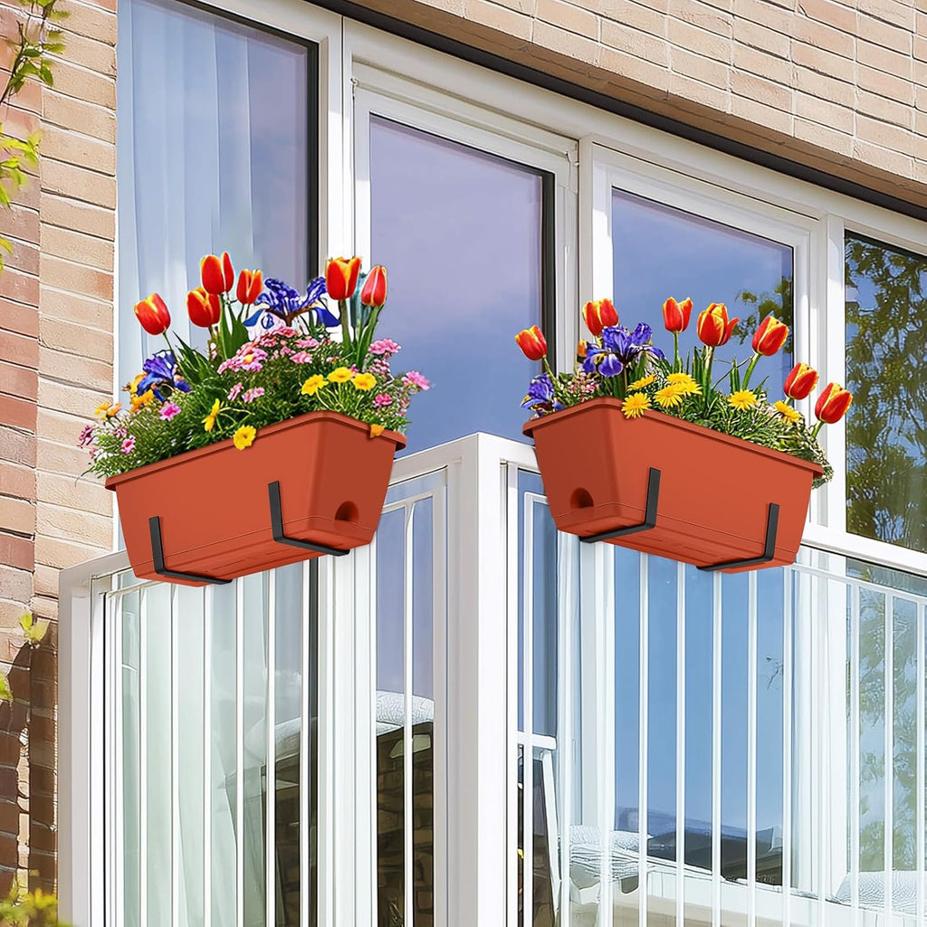CADUKE Railing Planter Boxes Deck 2 Pack Railing Flower Box with Adjustable Bracket 17 Inch Window Boxes Rectangle