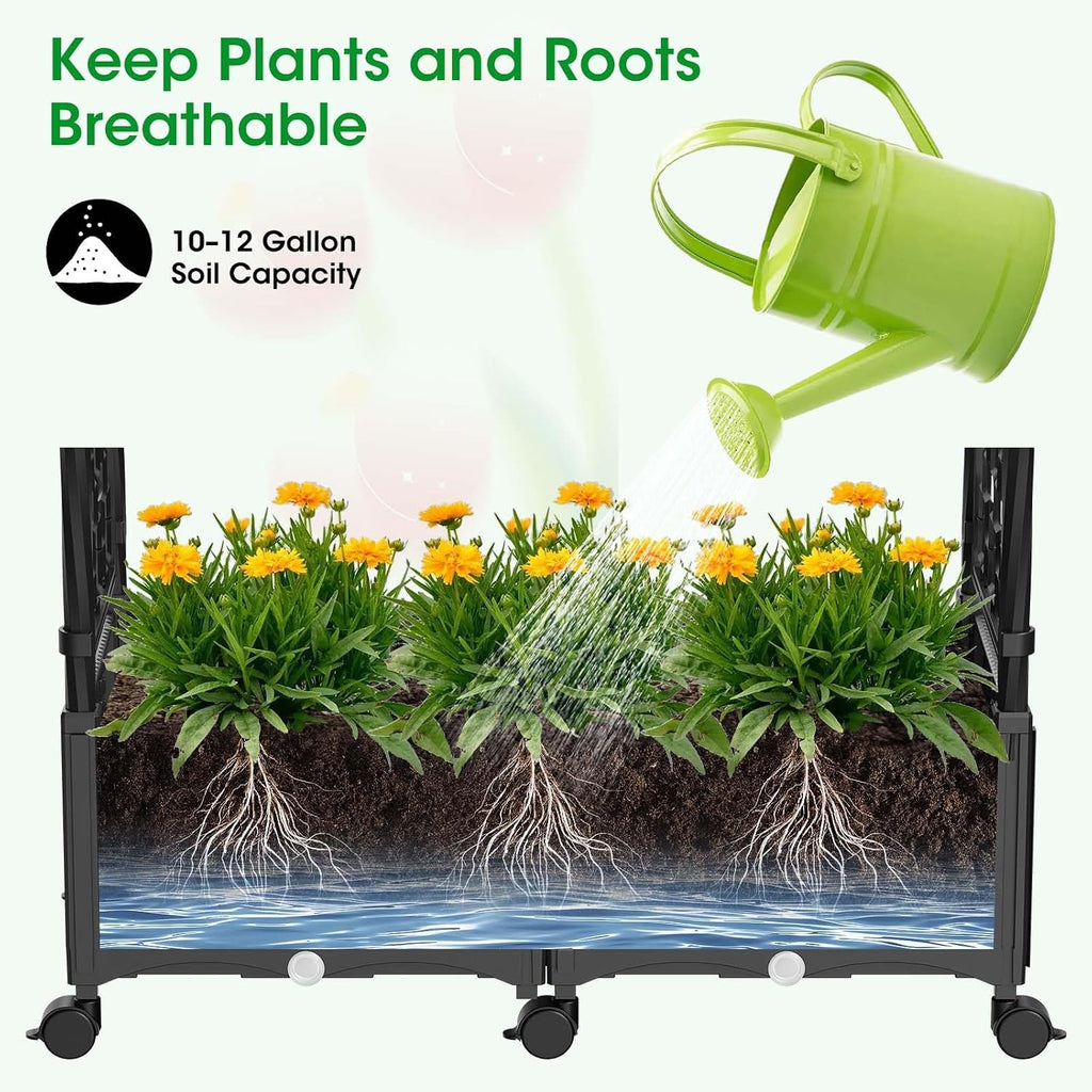 Planter Box with Trellis,5.9ft/71in Self Watering Raised Garden Bed with Wheels and Storage Shelf,Drainage Holes,for