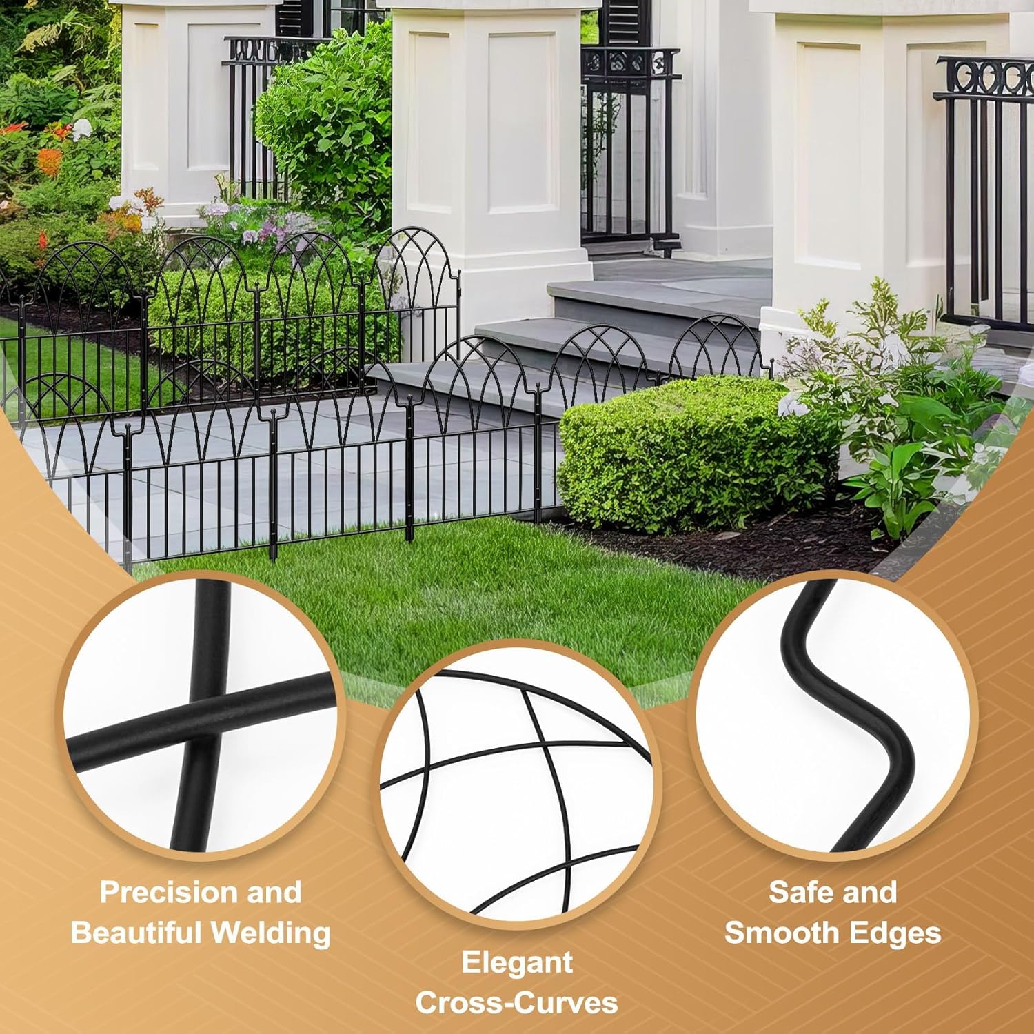 24in(H) x 10.56ft(L) Garden Fence - No Dig Metal Fence Animal Barrier Arched Wire Border Panels with Ground Stakes for