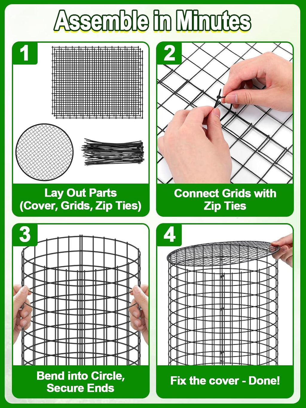 16''H x 11''Dia Plant Protectors from Animals - Full-Protection Anti-Rust Plant Cages with Covers for Outdoor Plants