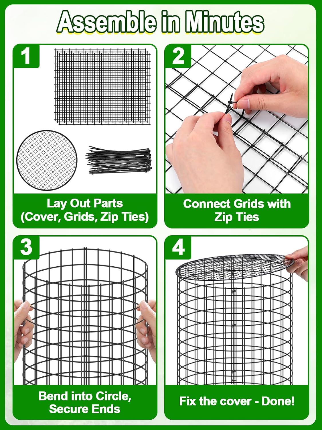 16''H x 11''Dia Plant Protectors from Animals - Full-Protection Anti-Rust Plant Cages with Covers for Outdoor Plants