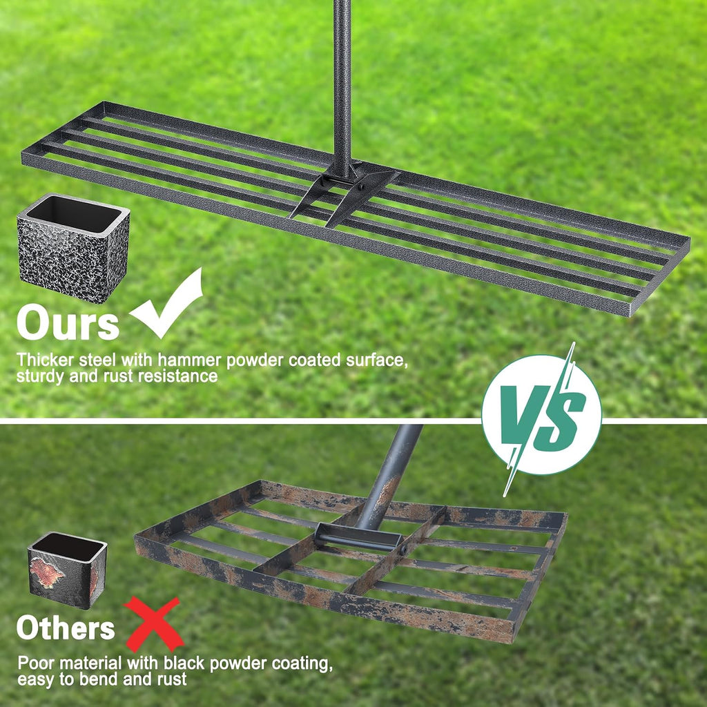 Lawn Leveling Rake 45"x10", Heavy Duty Rakes for Lawns with Anti-Rust Coating & Adjustable Handle, Effort-Saving Lawn