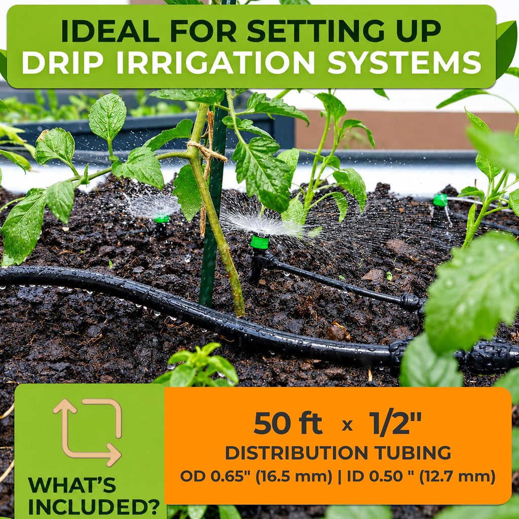 1/2" Irrigation Tubing for Quick Connect Drip System Kit, 50 feet | Mainline Tubing for Drip Irrigation System Kit or