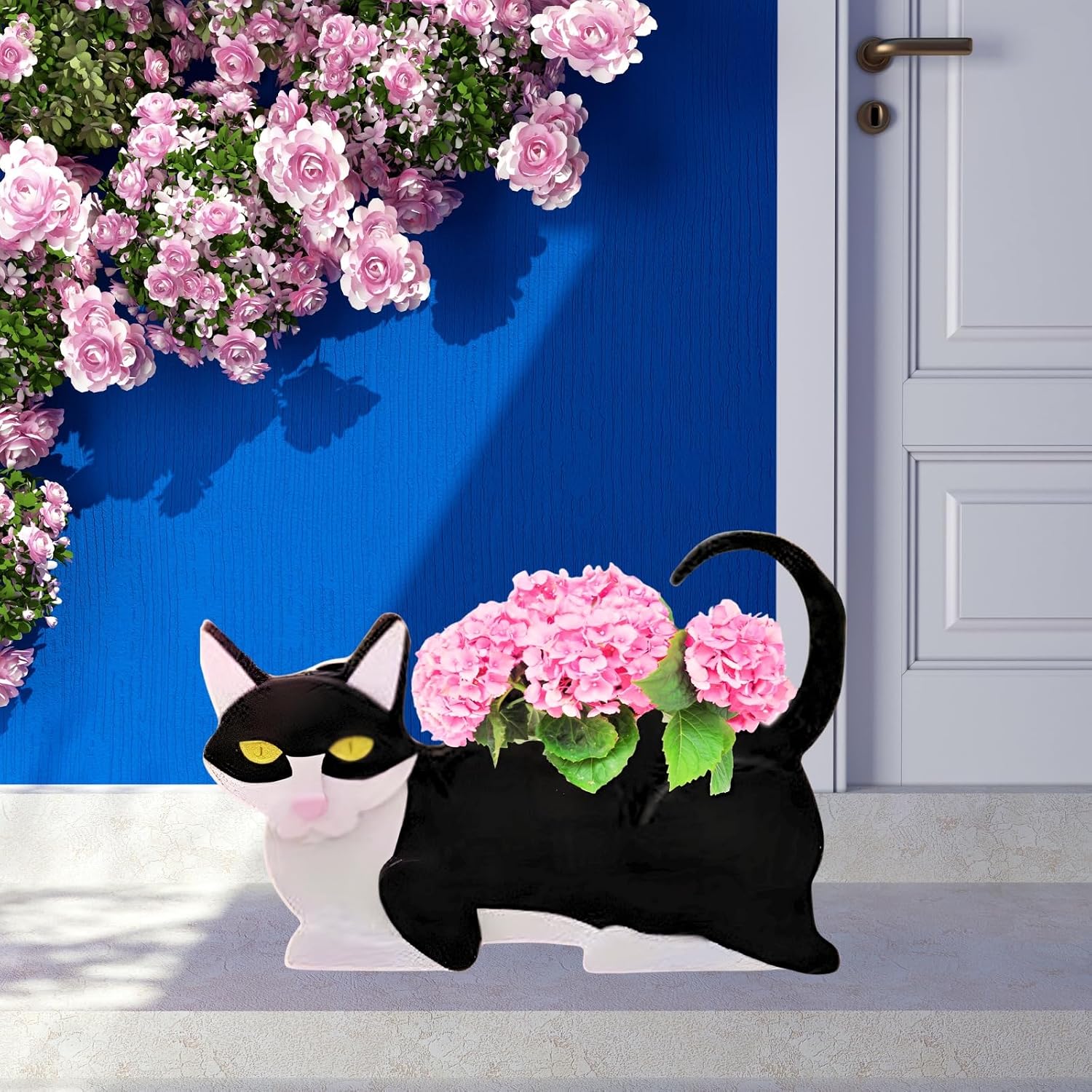 Black and White Cat Planter Pots, Animal Shaped Flower Pot | Cute Plant Gift for Women and Pet Lovers, Indoor Outdoor