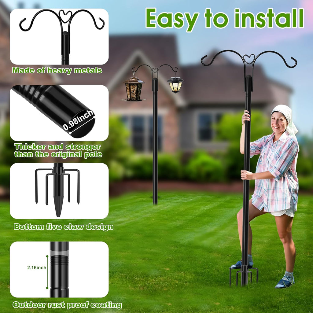 Shepherds Hooks for Outdoor, 2-Pack 92 Inch Heavy Duty Bird Feeder Pole, Garden Pole for Hanging Plants, Lantern