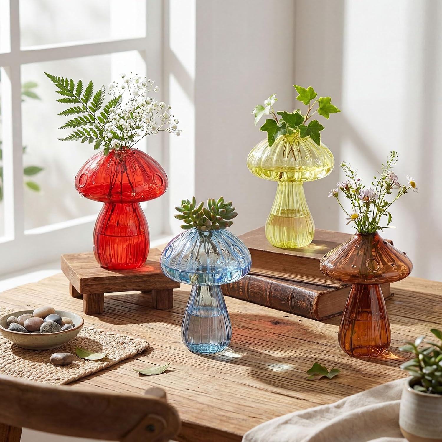LemonRoad 8 Pcs Mushroom Window Propagation Stations with Suction Cups Cute Glass Wall Hanging Planter Holder Flower
