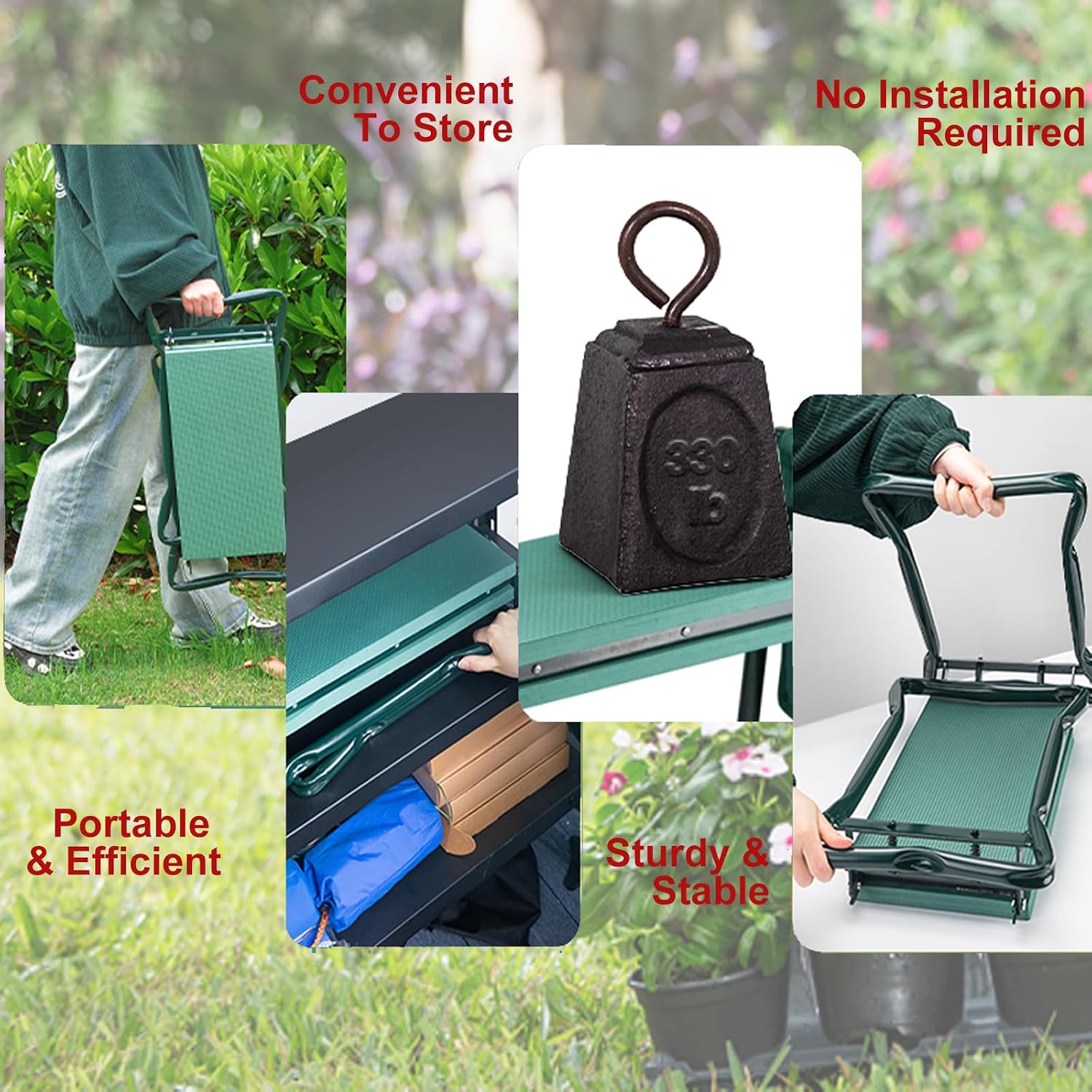 Garden Kneeler and Seat, Multifunctional Garden Kneeling Bench, Folding Gardening Stool, with a Tool Bags, EVA Foam Pad