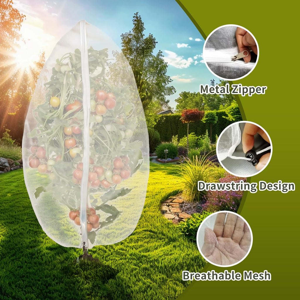 2 Pcs 6x6ft Fruit Tree Covers with Zipper and Drawstring,Nets to Protect Garden Blueberry Bushes from Birds and