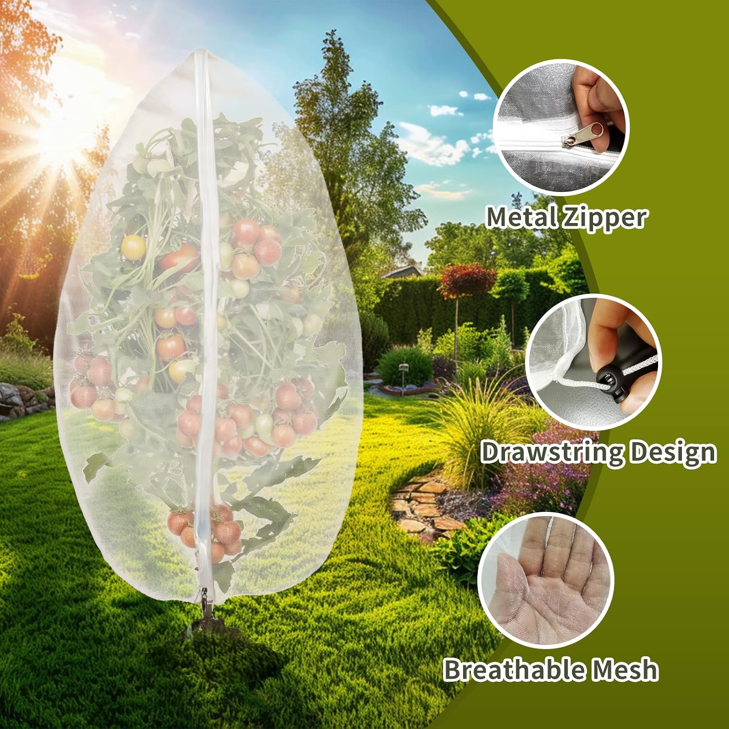 2 Pcs 6x6ft Fruit Tree Covers with Zipper and Drawstring,Nets to Protect Garden Blueberry Bushes from Birds and