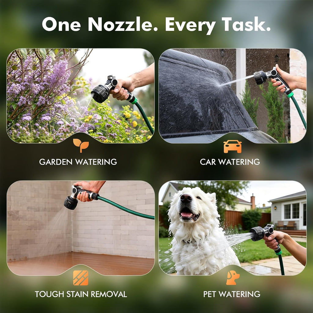 RESTMO Water Hose Nozzle Heavy Duty, Adjustable Garden Sprayer for Outdoor | 2-in-1 Twist Control, 9 Spray Patterns