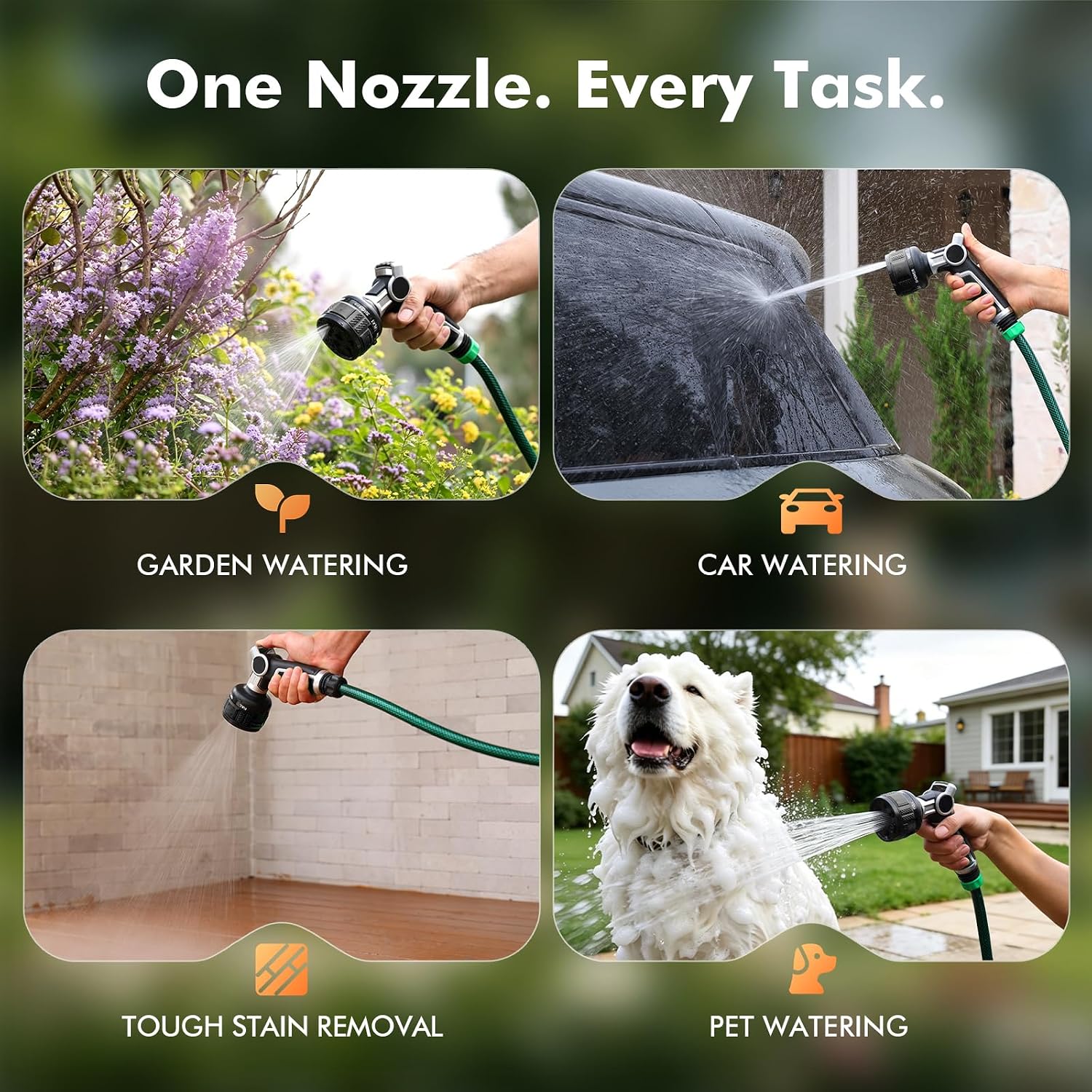 RESTMO Water Hose Nozzle Heavy Duty, Adjustable Garden Sprayer for Outdoor | 2-in-1 Twist Control, 9 Spray Patterns