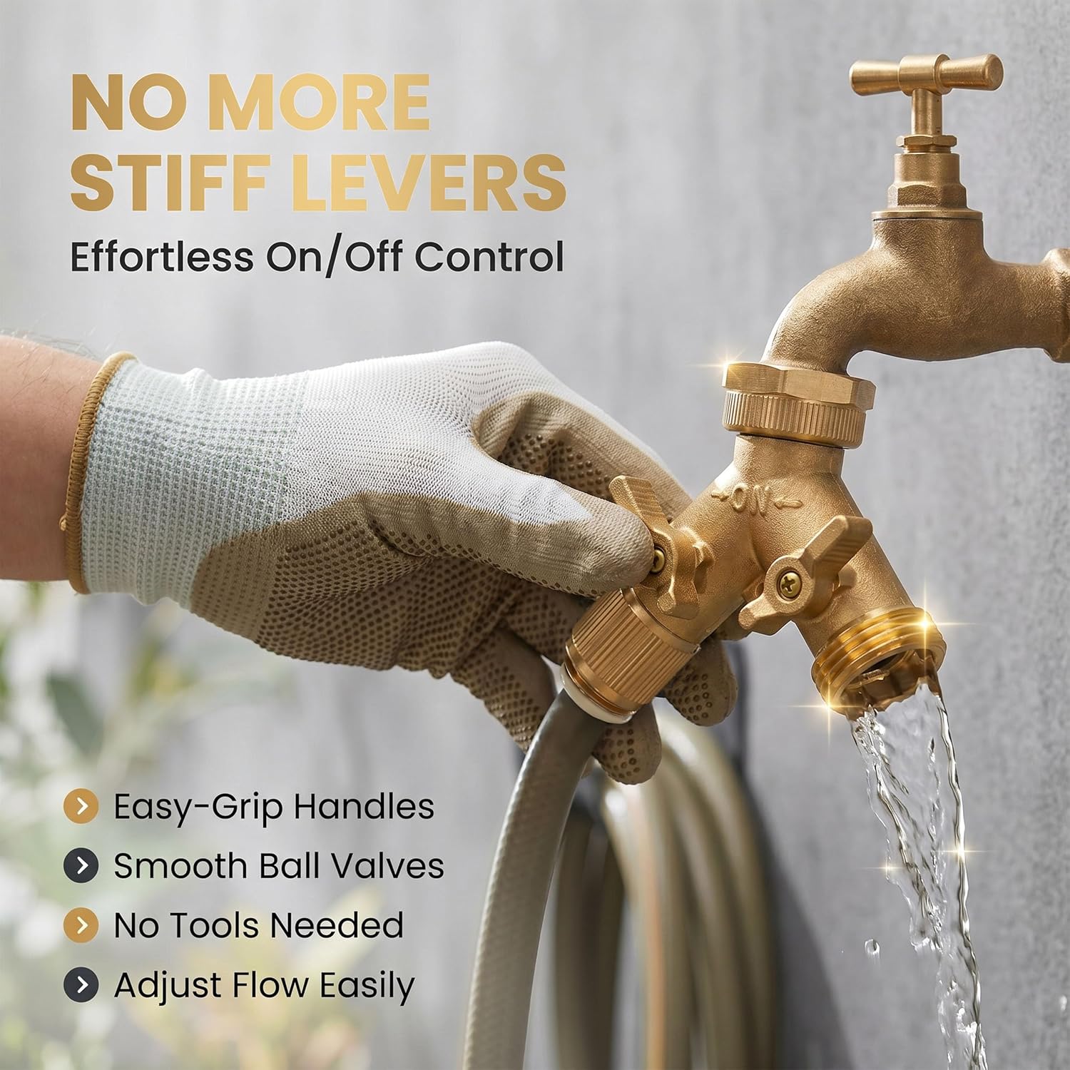 Brass Heavy-Duty Garden Hose Water Splitter | LEAD-FREE 2-Way Y Splitter for Water Spigot & Faucet | Manifold Connector