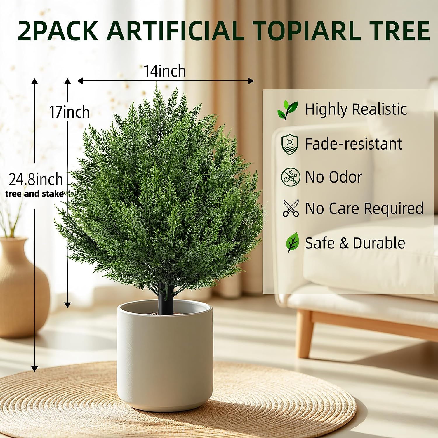 Artificial Cypress Topiary Shrubs, Faux Greenery Ball Bush for Indoor and Outdoor Decor,24.8" Fake Evergreen with