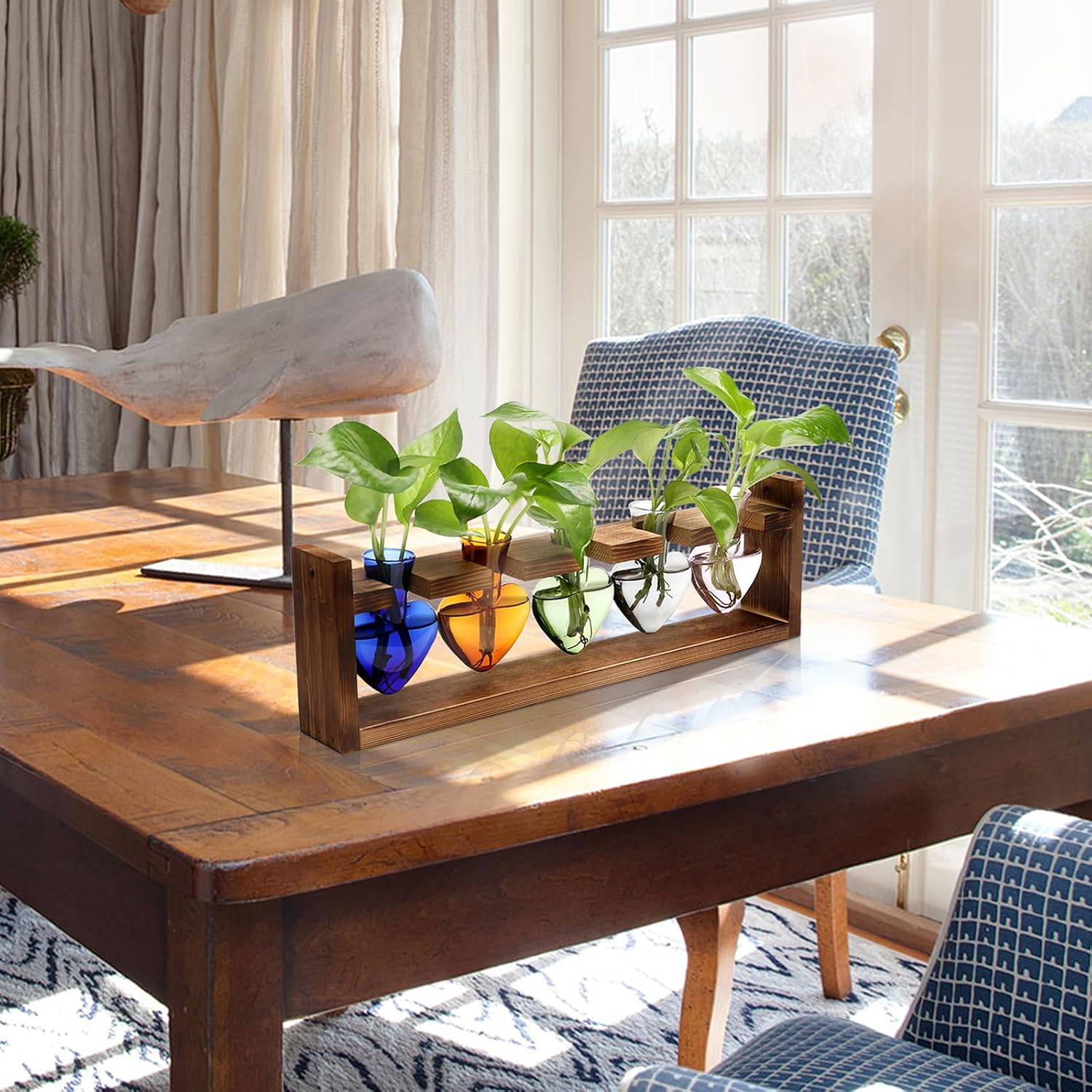 Plant Terrarium Hanging Propagation Stations Gift for Women | Air Plants Holder with Wooden Stand Heart Glass