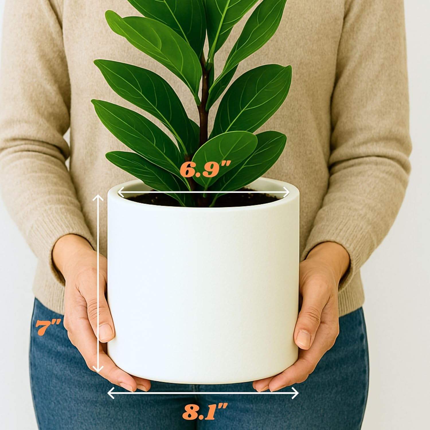 Fox & Fern Large Planter for Indoor or Outdoor, Matte White, 8 Inch | UV & Frost Resistant, 70% Lighter than Ceramic