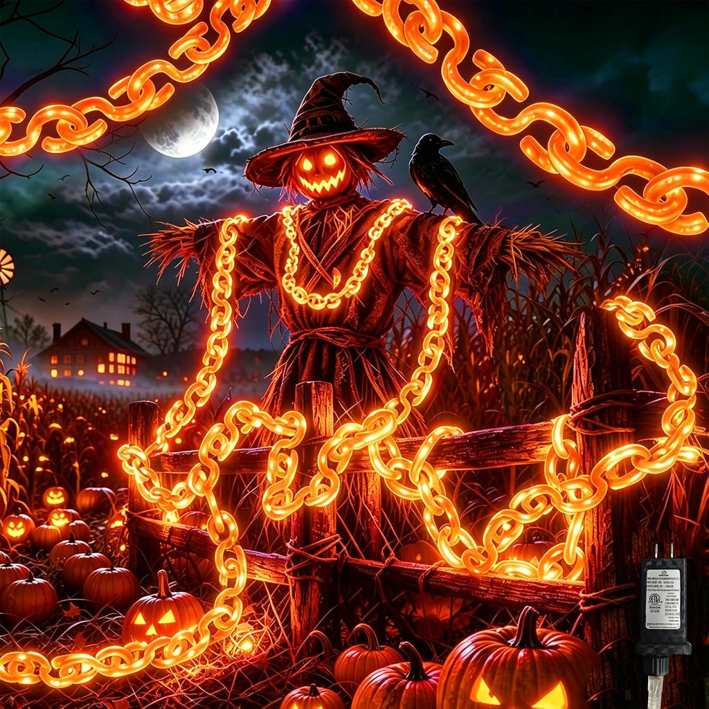 10 ft Halloween Chain Lights, Outdoor Orange Halloween Lights