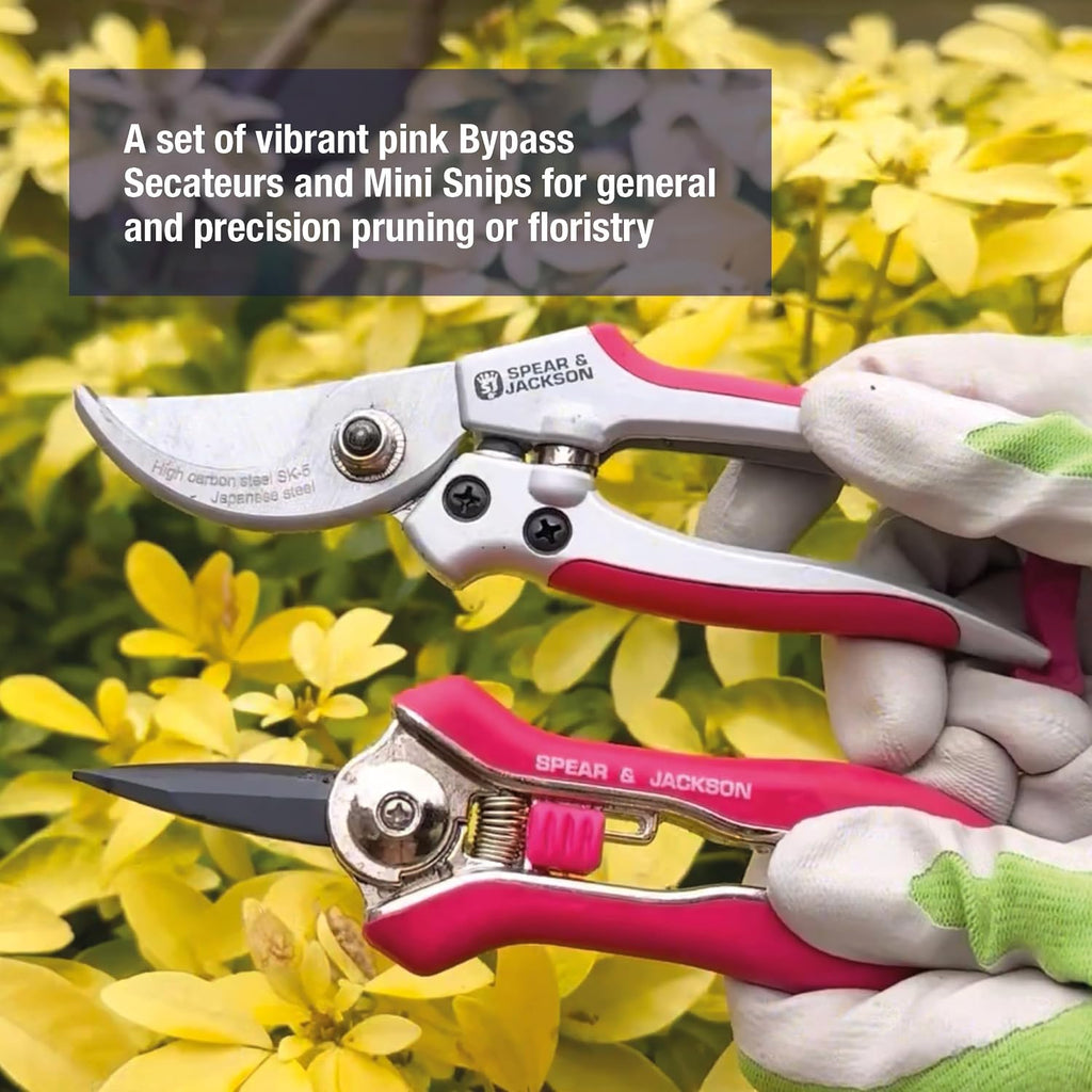 Spear & Jackson Bypass Pruner and Mini Snips Gift Set, Premium Gardening Tools with Carbon Steel Blades for Precision