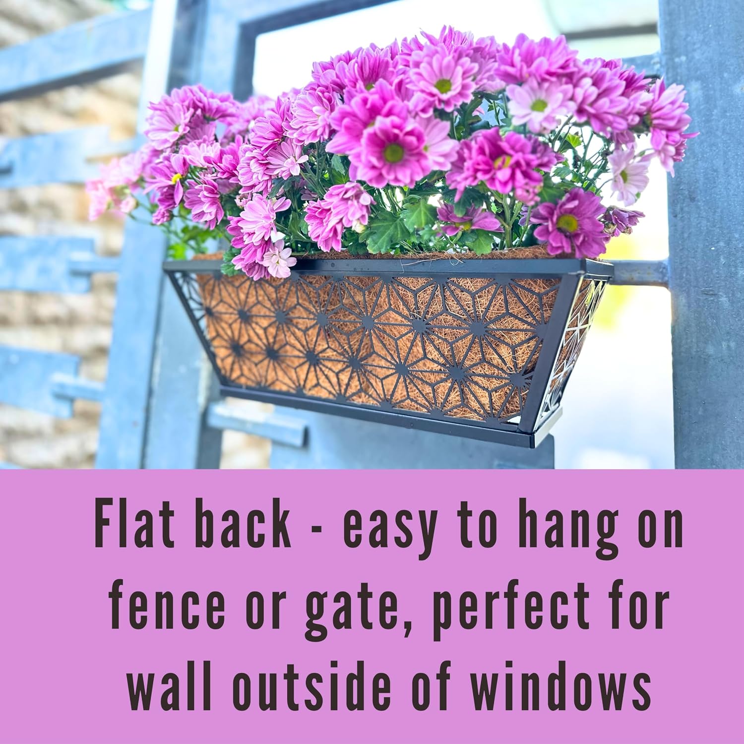 LaLaGreen Window Boxes Planter for Outdoor Plants (2 Pack, 16 Inch) Black Metal Basket Flower Pot Rectangular Wall