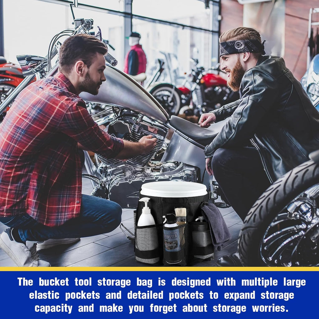 2 Pcs Bucket Organizer for 5 Gallon Car Wash Caddy Bucket Tool Bag with 6 Mesh Pockets for Cleaning Garden Fishing