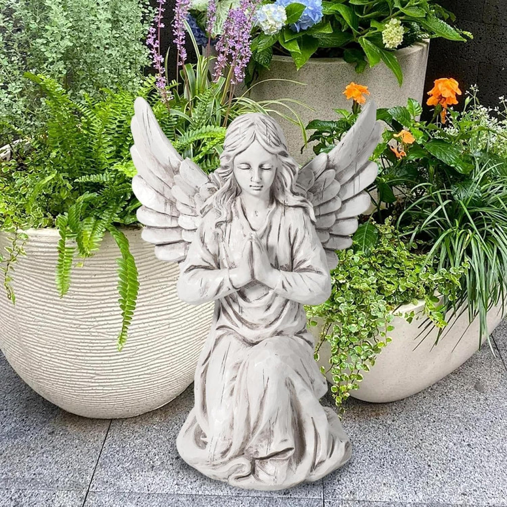 Praying Angel Garden Statue – Outdoor Kneeling Angel Figurine for Yard, Patio, Memorial Decor, Resin Sculpture
