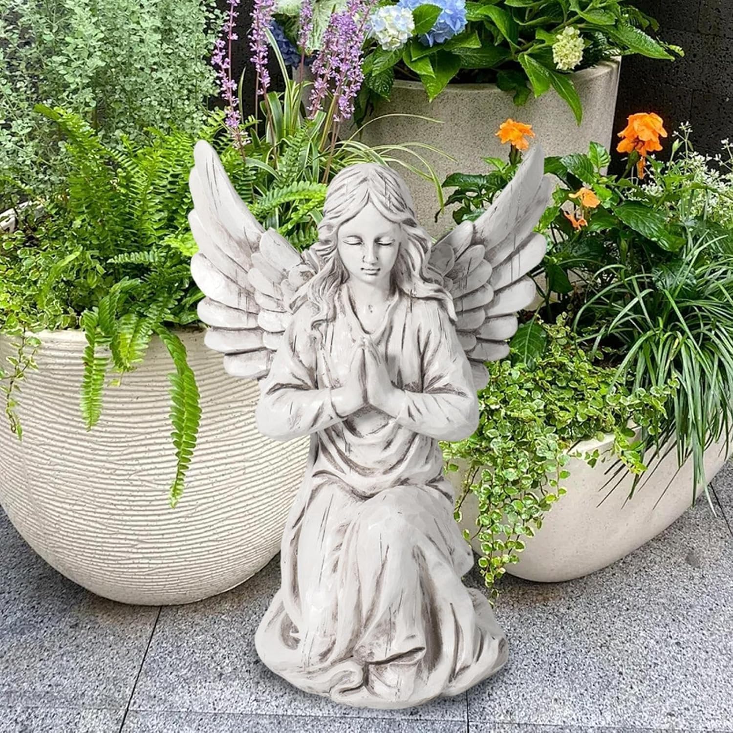 Praying Angel Garden Statue – Outdoor Kneeling Angel Figurine for Yard, Patio, Memorial Decor, Resin Sculpture