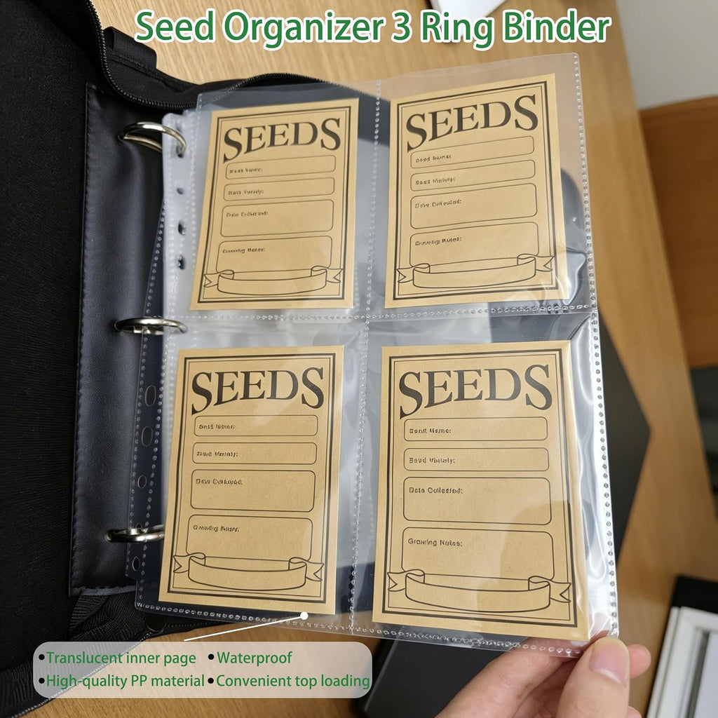 Zippered Seed Organizer Binder with 20 Pcs Seed Envelopes & 30 Pack Sheet | Clear Sheet, Large capacity-Holds 120