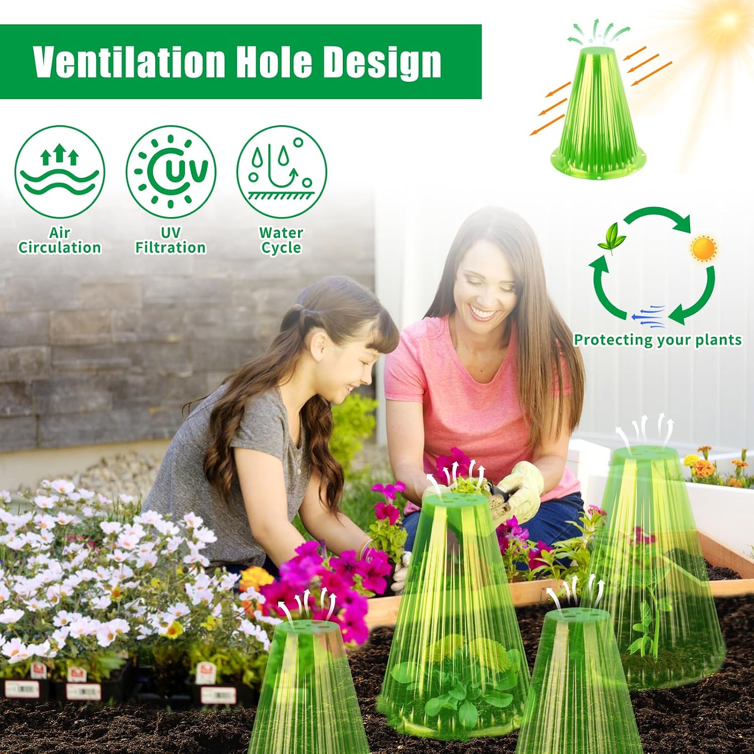 50 Pack Garden Cloches for Plants, Reusable Bell Plant Cover | Plant Covers Protectors from Animals Snails Birds
