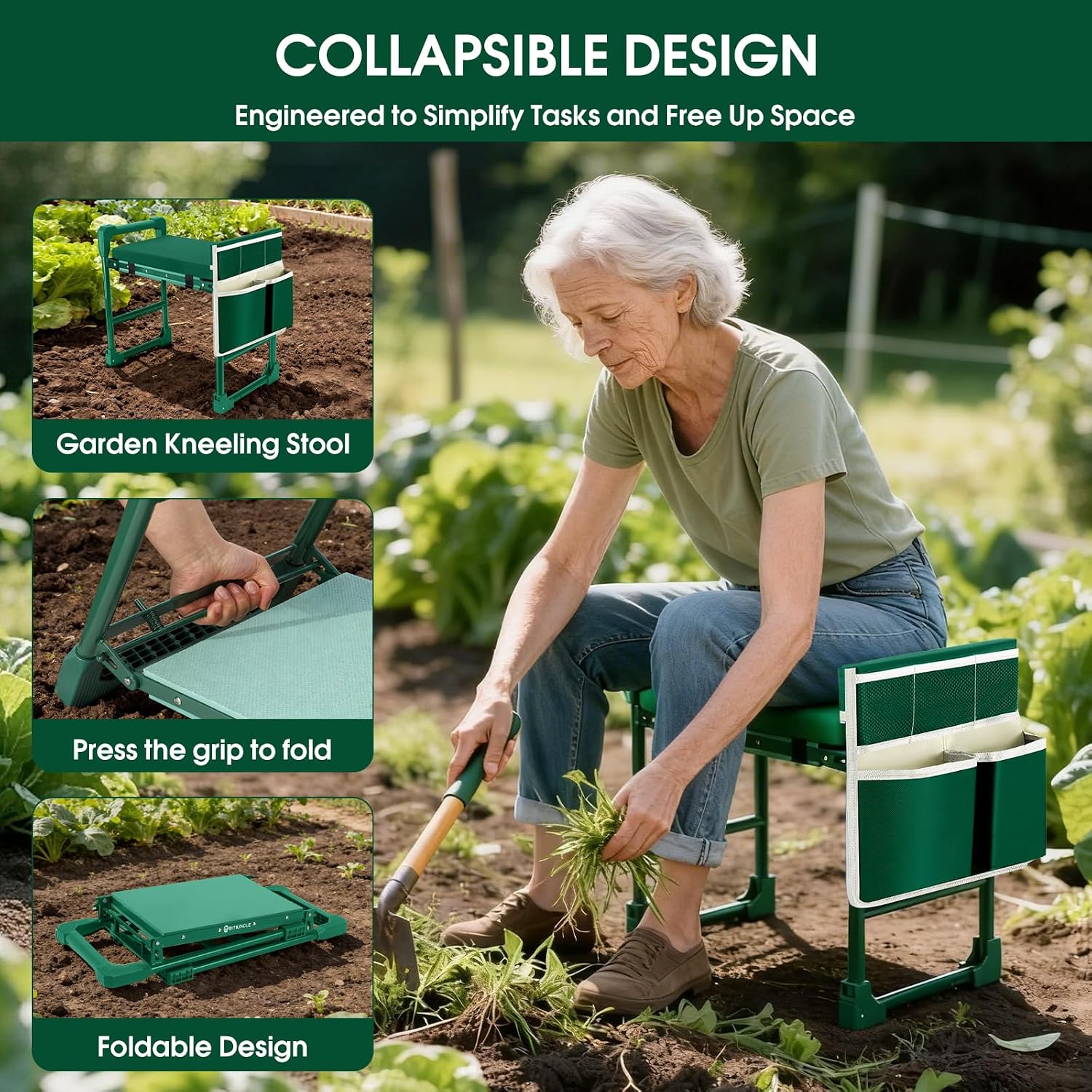 Garden Kneeler and Seat Heavy Duty 600LBS w/ Thicken Wide Soft Kneeling Pad | Foldable Garden Bench Kneeler Anti-Tip