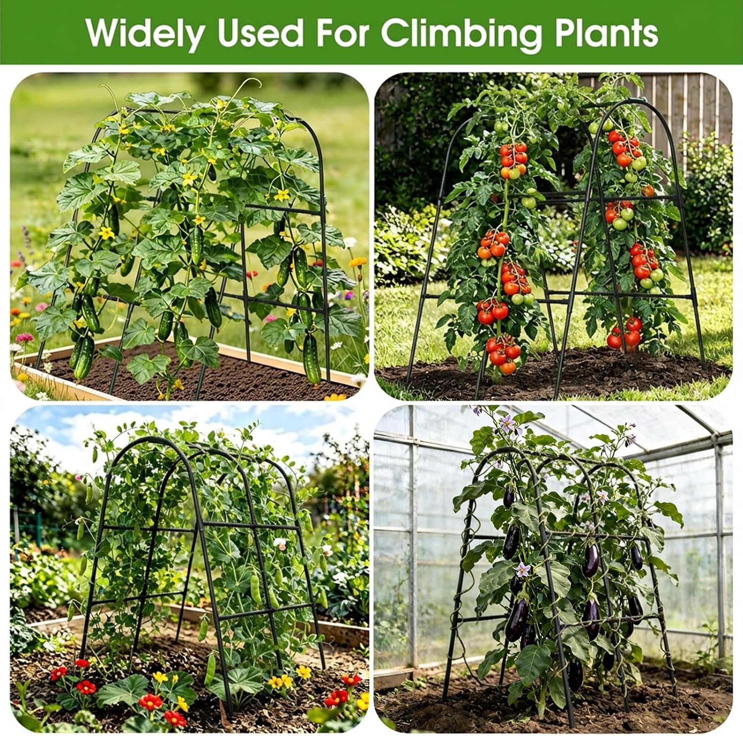 Cucumber Trellis for Raised Bed,U-Shape Garden Trellis for Climbing Plants Outdoor, Metal Arch Vegetables Trellis