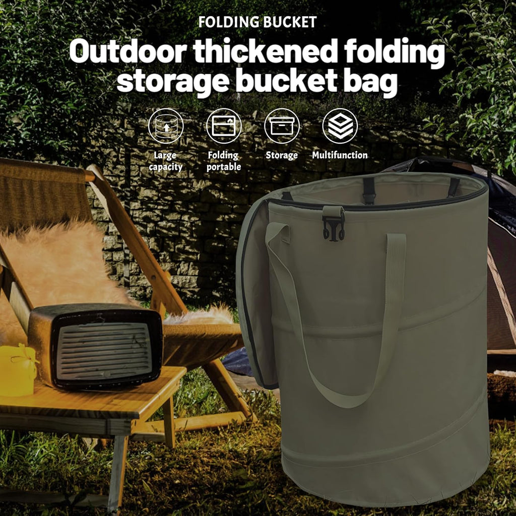 Pop up Camping Trash can,24 Gallon Collapsible Garden can with lid(Green) | Reusable Lawn and Leaf Bag with Sorting