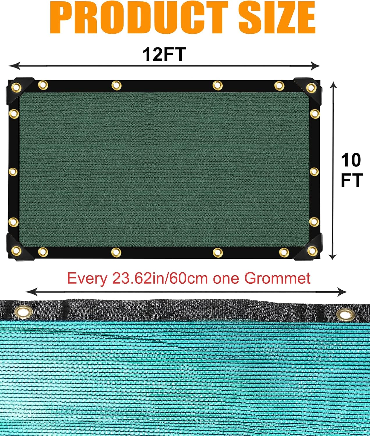 70% Green Shade Cloth 12ft x 10ft Sun Shade Netting with Grommets | Breathable UV Block Balanced Shade for Garden