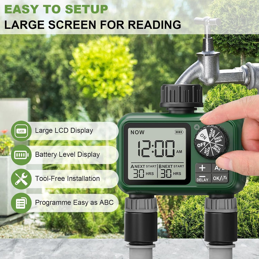 Water Timer for Outdoor Garden Hose, Sprinkler Timer for Garden | Faucet with Auto/Manual/Rain Delay Mode, Sprinkler
