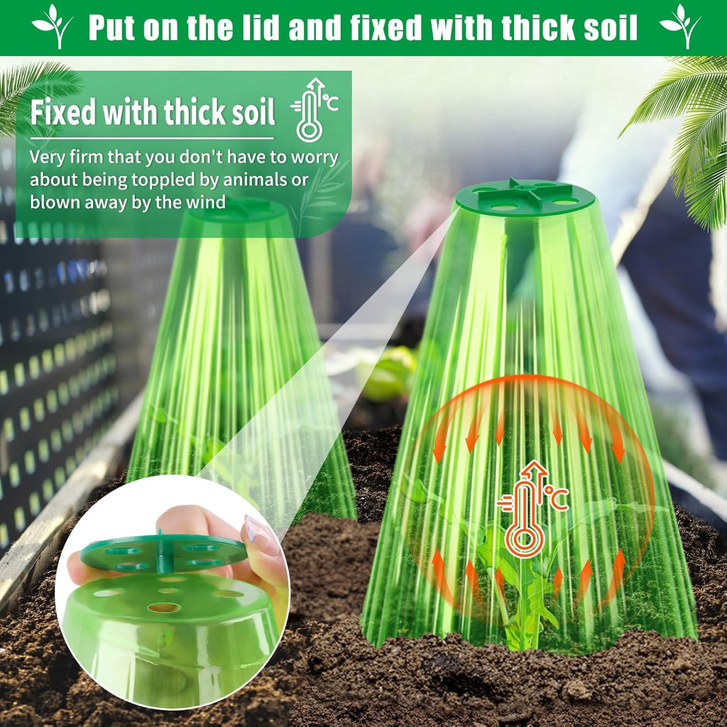 UQM 50 Pack Garden Cloches for Plants with Rotary Vent Cover Reusable | Bell Plant Protector Garden Protection from