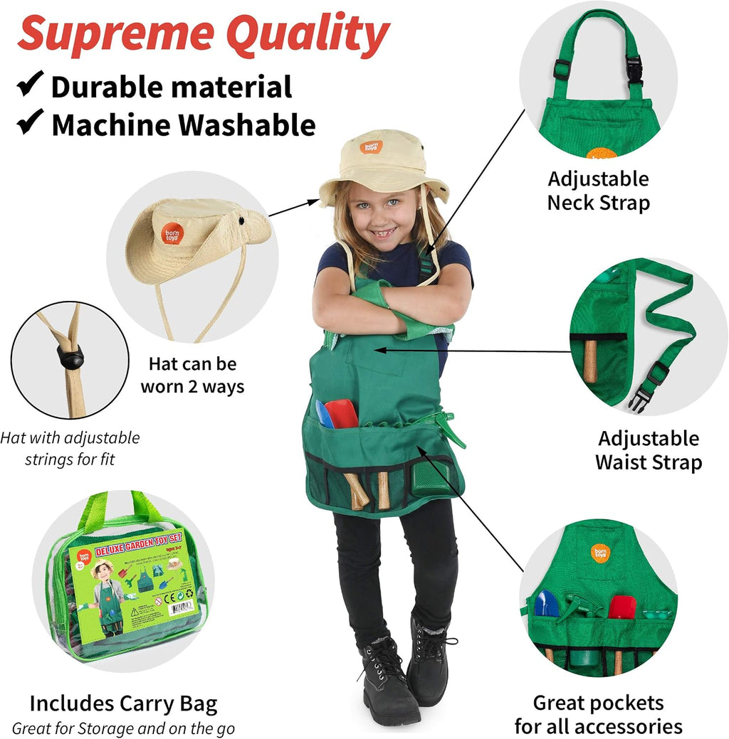 Gardener Costume Kids Outfit with Toddler Gardening Tools, 3+ | Includes machine washable apron, gloves, hat, trowel