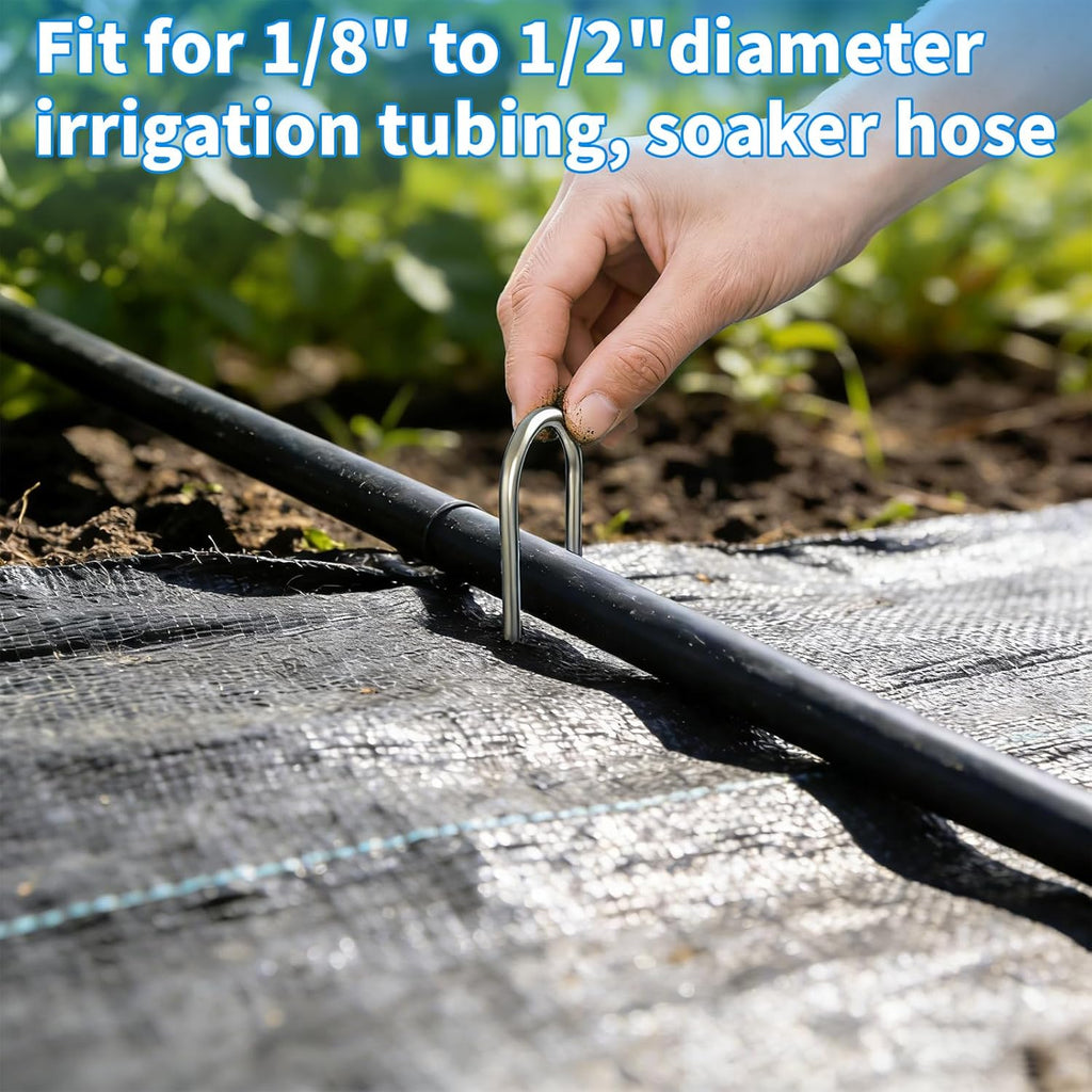 MySit 200 Pack 4 Inch Garden Stakes Galvanized Drip Irrigation Stakes | Galvanized U Shaped Landscape Staples Ground