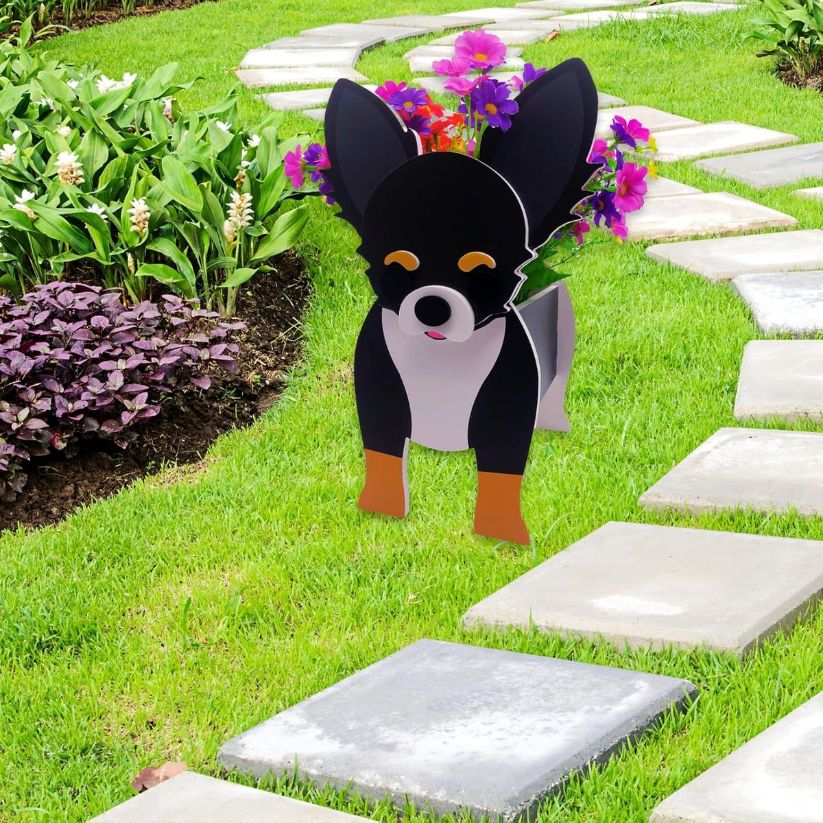 Black and White Chihuahua Dog Planter, Animal Shaped Flower Pot | Cute Plant Gift for Women and Pet Lovers, Indoor