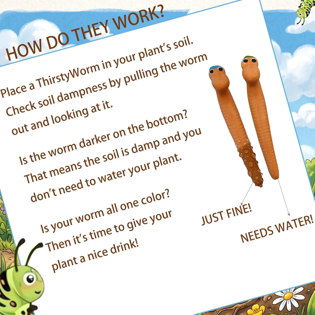 Set of 12 Cute Worms Plant Water Meter, Soil Moisture Indicator | Handmade Clay, Plant Water Meter, Soil Moisture