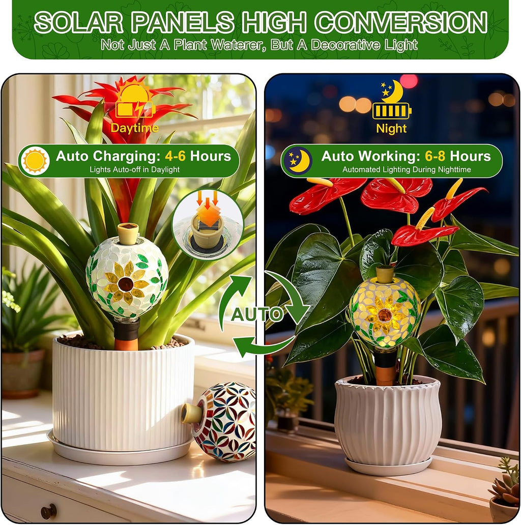 VOREEN Mosaic Plant Watering Globe with Terracotta Spike,Self-Watering Irrigation for Potted Plants,Sunflower-Inspired