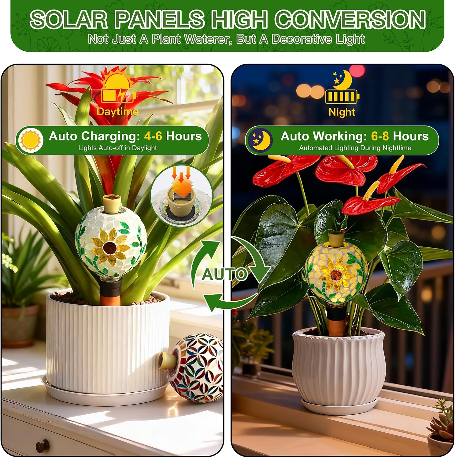 VOREEN Mosaic Plant Watering Globe with Terracotta Spike,Self-Watering Irrigation for Potted Plants,Sunflower-Inspired