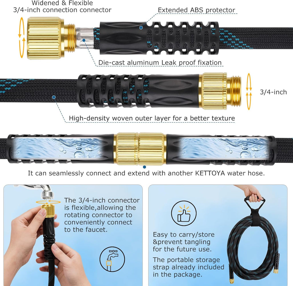 Non-Expanding Garden Hose 100 ft, Kink Free Flexible Water Hose with 10-Pattern Spray Nozzle, Lightweight Hose Pipe
