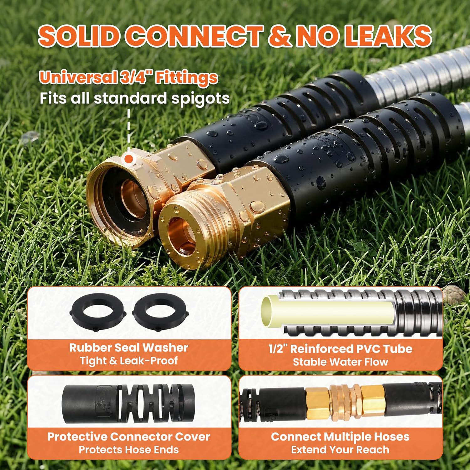 Cesun 100 ft Metal Garden Hose with 10 Function Nozzle, 100 foot x 5/8" | Heavy Duty Stainless Steel Water Hose