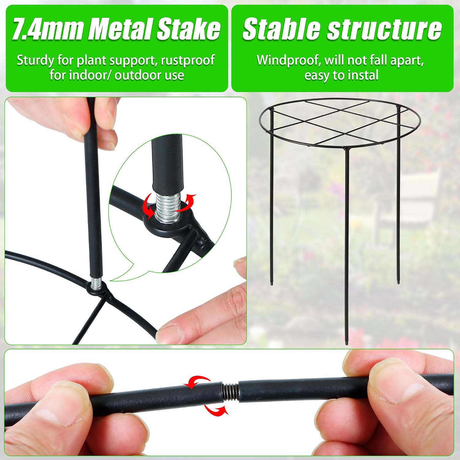 Peony Cages and Supports, 31.5"H x 12.6"D Plant Supports for Outdoor Plants | Large Peony Support Cages, 7mm Heavy Duty