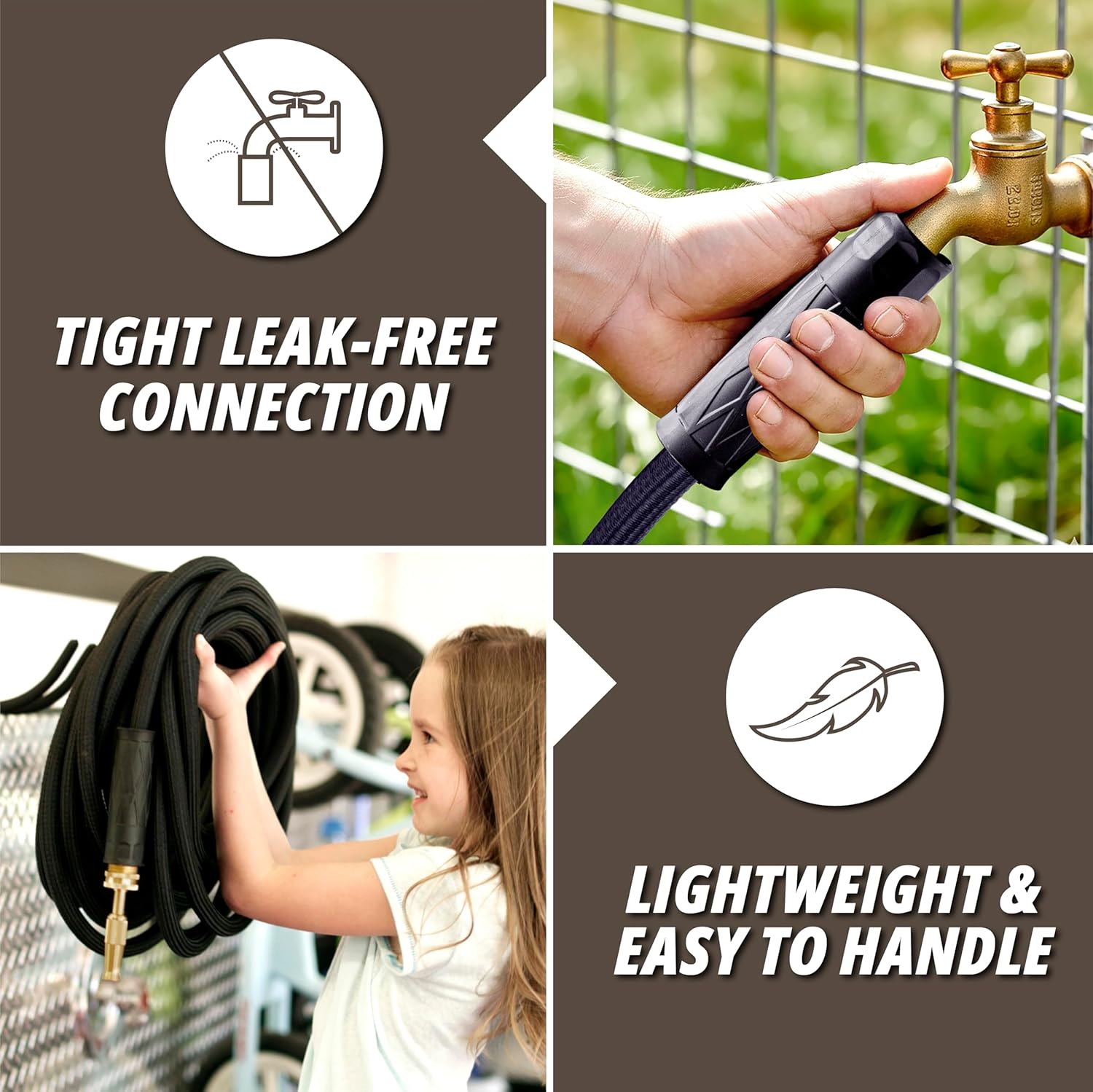 Hydrosteel PRO 50 Ft Heavy Duty Metal Garden Hose with Brass Nozzle | Made from 304 Stainless Steel, Flexible