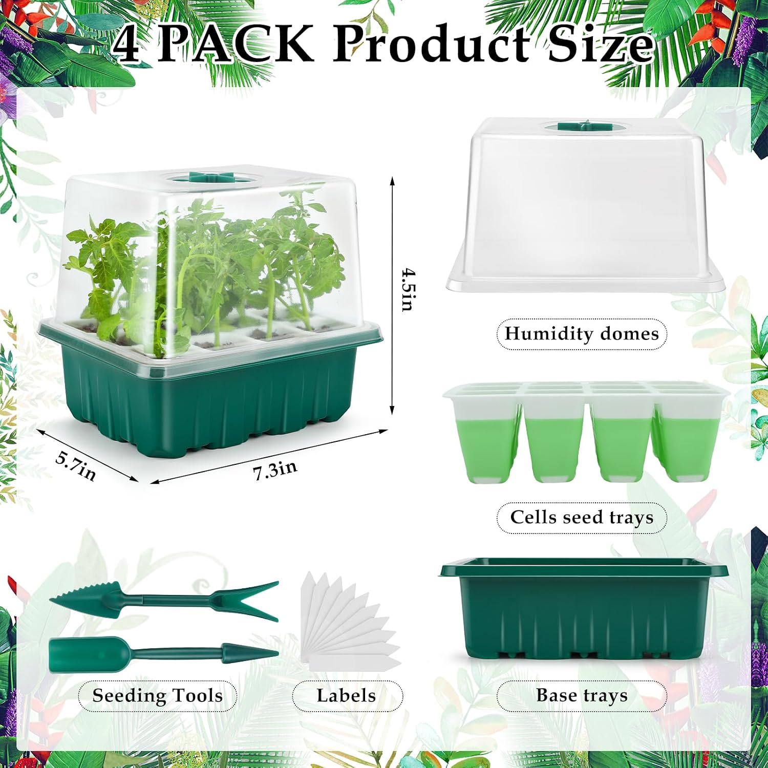 Seed Starter Tray, 72 Cells Indoor Seed Starter Kit, Flexible Silicone Designed Seedling Starter Trays, Germination