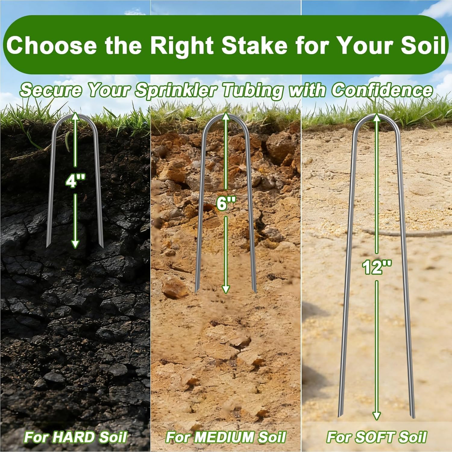 U Shaped Garden Stakes 6 Inch, Galvanized Landscape Staples for Tube | 11 Gauge 100 Pack Drip Line Irrigation Tubing