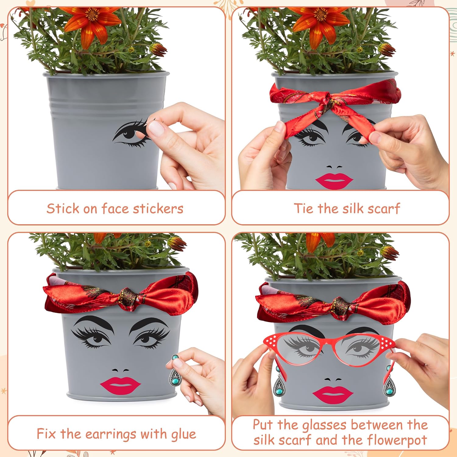 DSjuedui Funny Face Planter Pots Accessories Kit – 29Pcs Face Stickers for Mouth Eyes Eyebrows Nose with Glasses