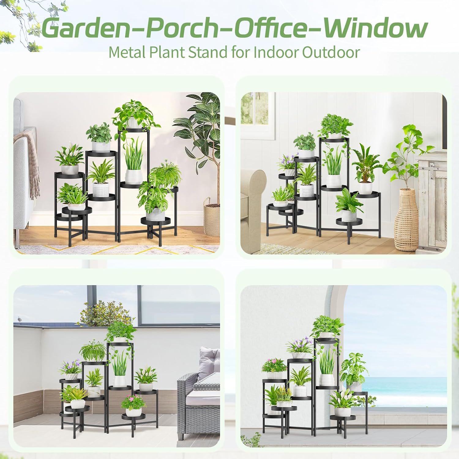 iDavosic.ly Plant Stand Indoor Outdoor, 9 Tier Metal Corner Shelf, Black | Tiered Flower Display Holder, Folding Multi