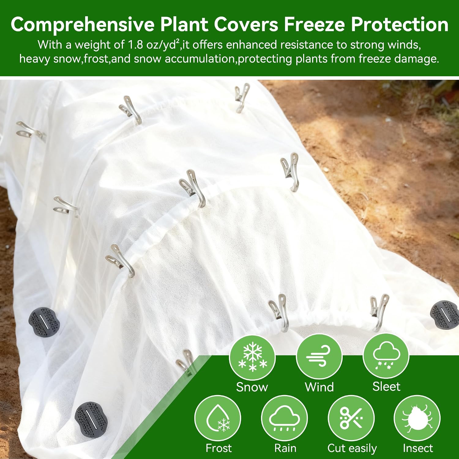 10 FT x 33 FT Plant Covers Freeze Protection kit - 1.8 oz/yd² Thickened Frost Cloths Blankets with Garden Row Cover