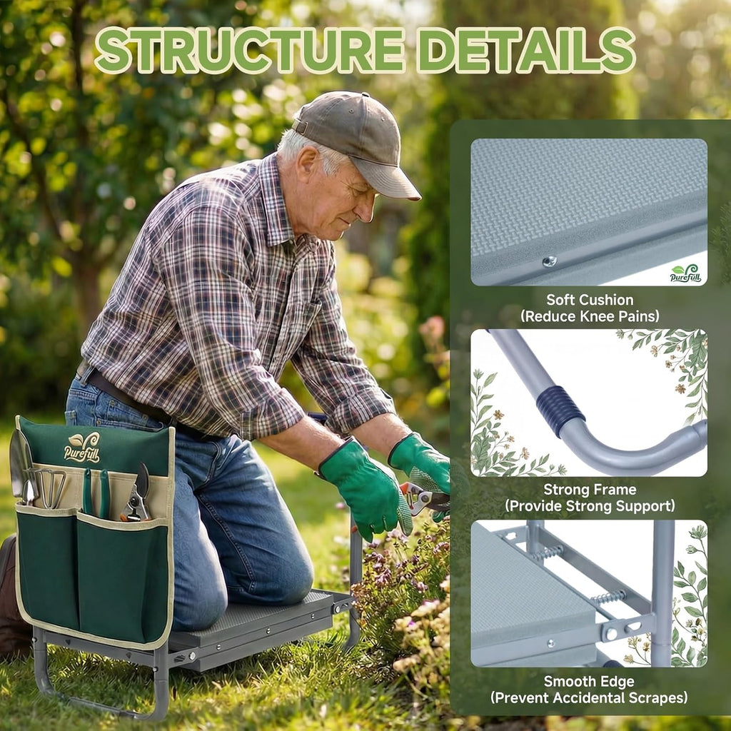 2-in-1 Heavy Duty Foldable Garden Kneeler And Stool With EVA Pad, Green | Wider Thicker Soft Foam Cushioning Includes